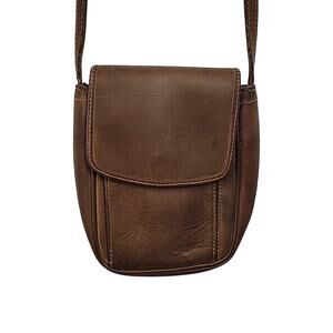 90s Vintage Dark Brown Genuine Leather Mini Saddle Bag Crossbody Purse G H Bass